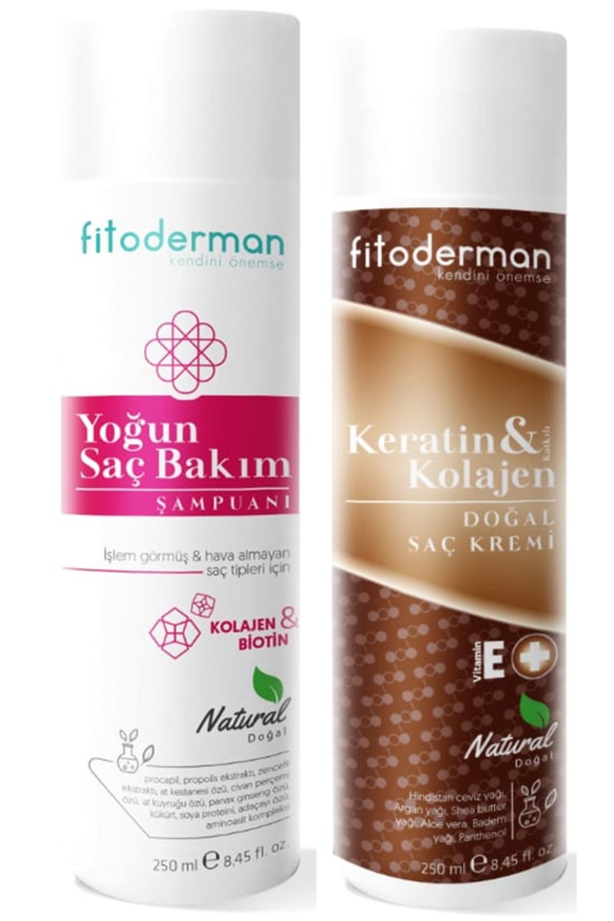 Keratin & Kolajen Katkılı Doğal Saç Kremi 250 mL ///  Yoğun Saç Bakım Şampuanı 250 mL